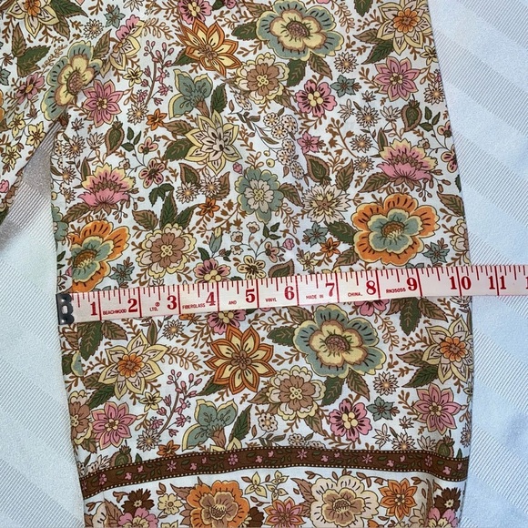Blu Pepper Sz S Floral Bohemian Burton Blouse - Cream & Brown Balloon Sleeves - Picture 10 of 15